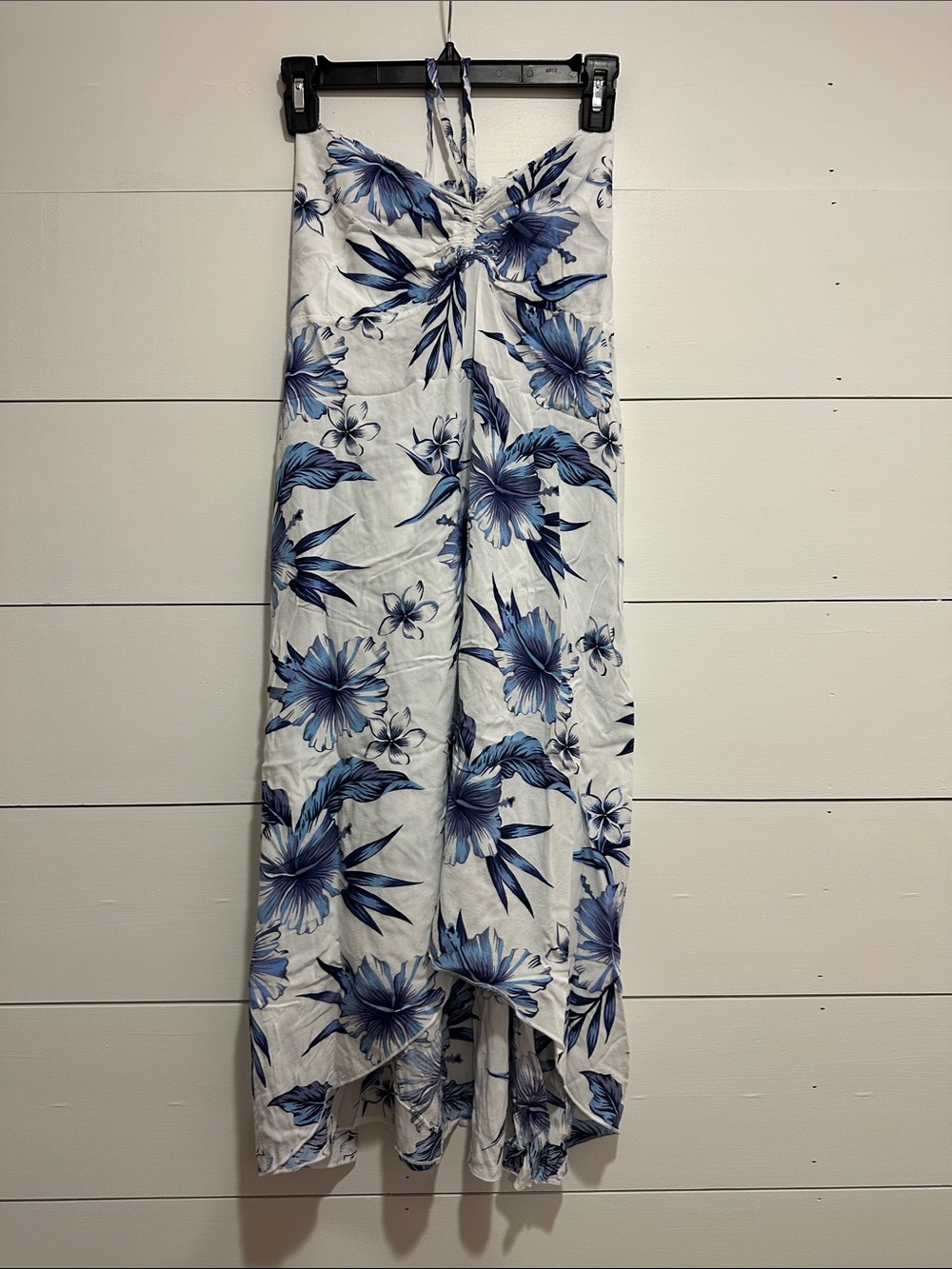 Strapless White with Blue flowers Hawaiian dress size Small